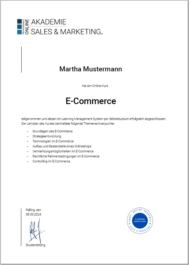 Zertifikatskurs E-Commerce Manager Selbstlernkurs online